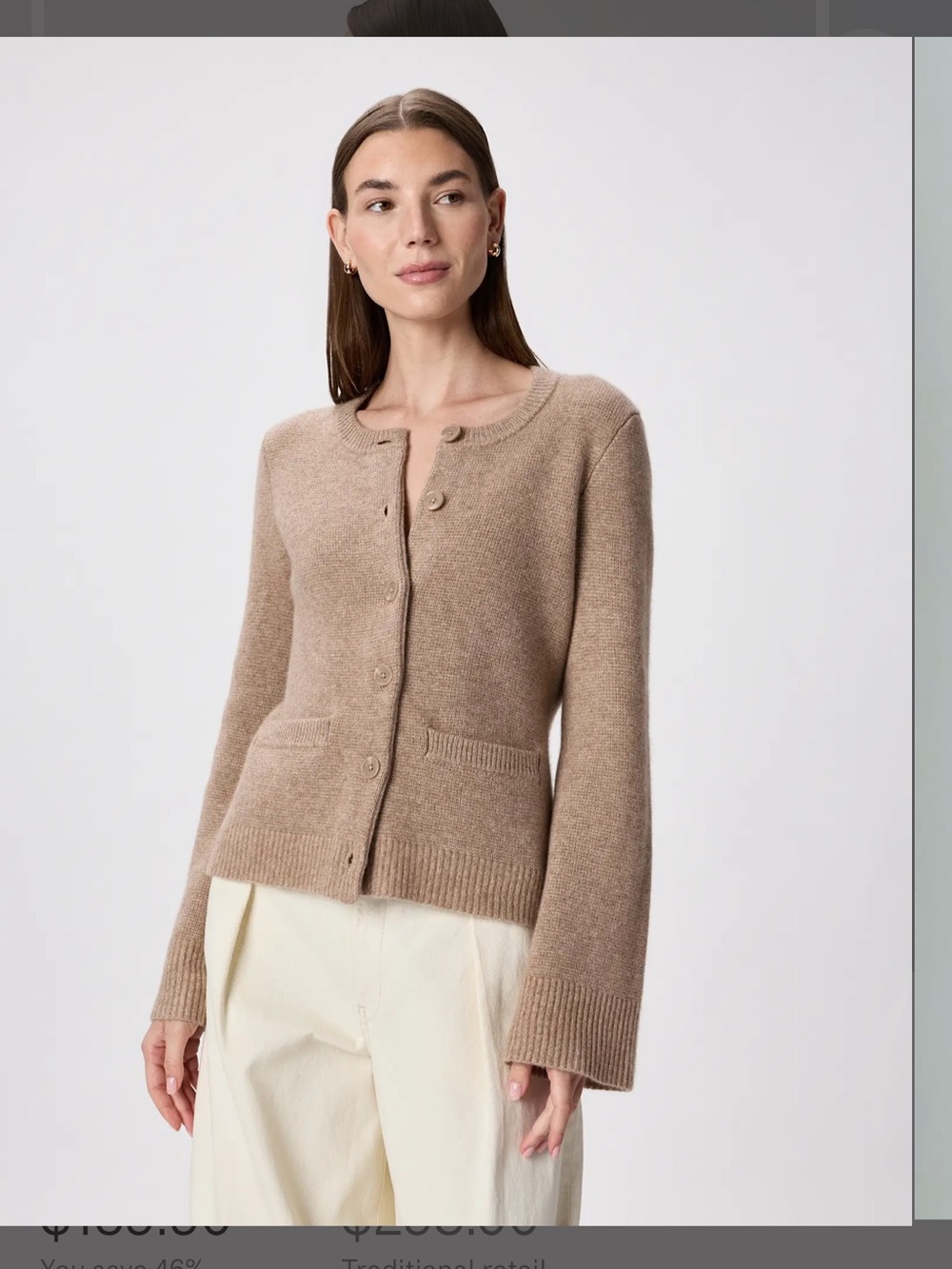 NWT Quince Womens Neutral Knit Button-Front Cardigan 100% Mongolian Cashmere - Picture 2 of 6